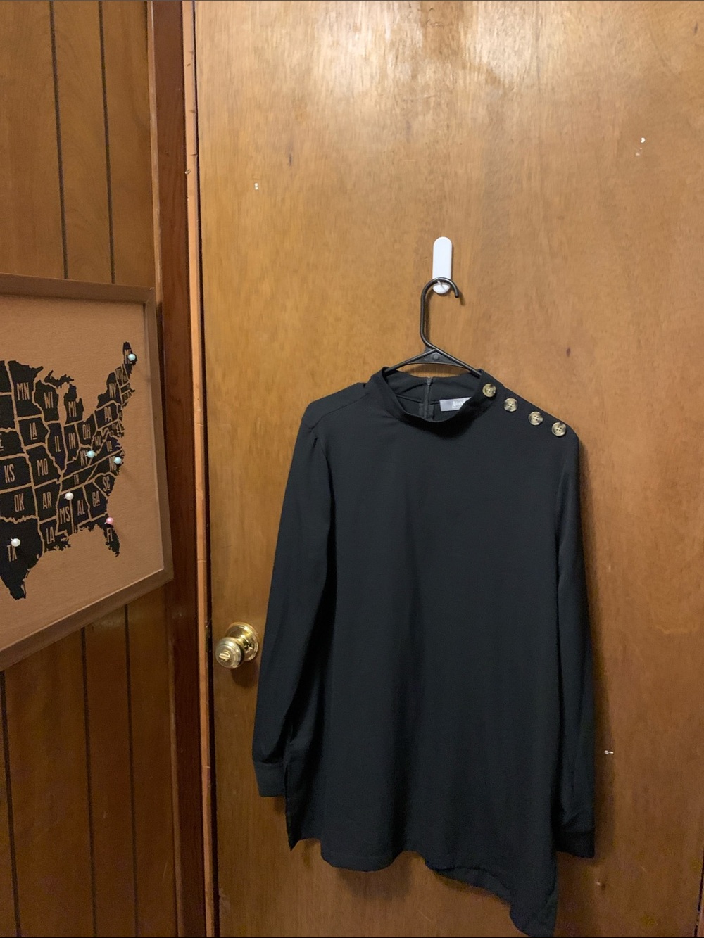 Marled Black Long-Sleeve Tunic with Gold Shoulder Buttons